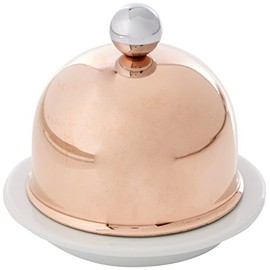 Mauviel M'Tradition Copper Porcelain Butter Dish With Stainless Steel Knob, 3.5-in, Made in France