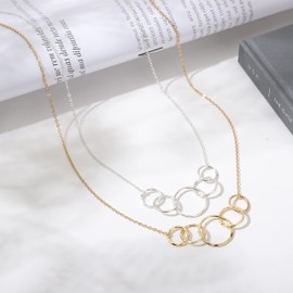 HOPE LOVE SHINE Regalo de 30 50 60 cumpleaños para mujer • Collar de regalo para ella (5 RINGS, Sterling Silver)