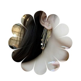 Yheakne Boho Star Chain Tassel Earrings Gold Star Dangle Earrings Long Chain Drop Earrings Tiny Star Fringe Chain Earrings Jewellery for Women and Girls, Crystal