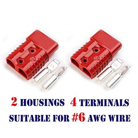 Mr.Brighton LED 50Amp Anderson Compatible 2 Pole Power Connector Plug Red w/Terminals for #6 AWG Wire[2 housing+4 Terminal pins] (pin for #6 awg Wire, Red)