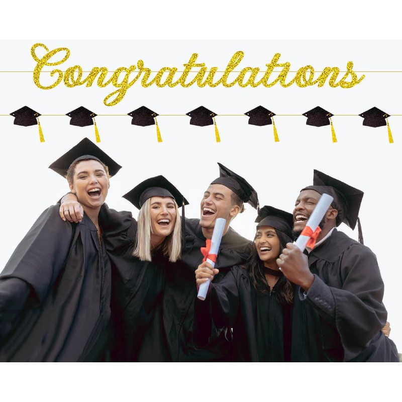 Pre-Strung Graduation Congratulations Banner No DIY Glitter Congratulation and Grad