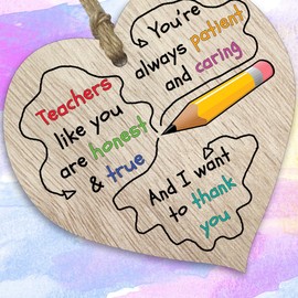 Thank You Teacher - Hanging Wooden Heart Sign Plaque Thankyou Gifts for Teachers - Light Wood Hearts Signs, Thank You Teacher Gifts, Thank You Plaque, Teacher Leaving Present