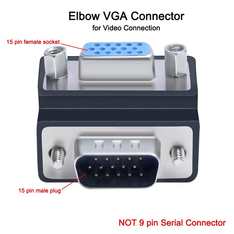DTECH 90 Degree VGA Right Angle Adapter 15 Pin Male