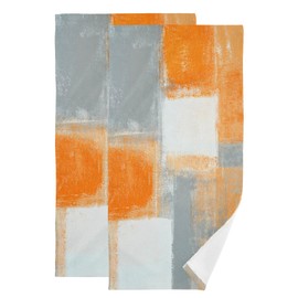 PATINISA Orange Grey Hand Towels for Bathroom Set of 2 Gray White Graffiti Abstract Modern Painting Soft Absorbent Kitchen Dish Towels Decorative Bathroom Towels for Face,Hair,Guest,Gym,Spa 14"x28"