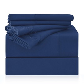 LONAVA Full Size Sheet Set - 6 Piece Hotel Luxury Wrinkle-Free Microfiber Sheet, Oeko-TEX Certified, Breathable & Elastic, 16" Deep Pockets, Navy Blue