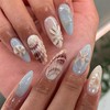 24Pcs Beach Press on Nails Medium Almond Fake Nails White