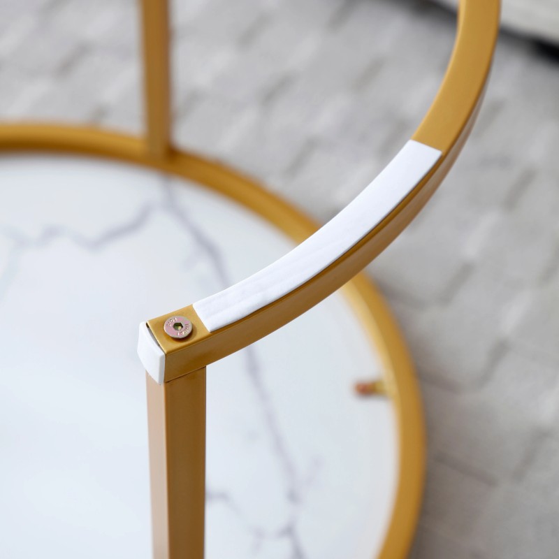Set 2 Nesting Coffee Table White Gray Top Golden Frame