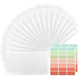 TRUEIN 18 Binder Pockets A6 with Zip, 6 Holes Waterproof Money Budget Envelopes with 2 Stickers, Transparent PVC Binder Pockets for Folders, Notebooks, Planners, Cards