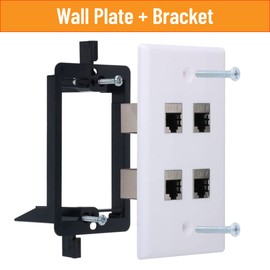 YOEMELY Cat7 Keystone Wall Plate 4 Port, 1 Gang RJ45 Wall Plate with Ca7 Coupler Female to Female and Wall Plate Bracket for Networking Cable Outlet (White, 1 Pack)