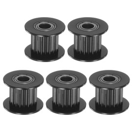 HARFINGTON 5pcs 2GT Idler Pulley 20 Teeth 5mm Bore 18mm Dia. Aluminum Timing Belt for 10mm Width Belt 3D Printer CNC Machine Accessories, Black