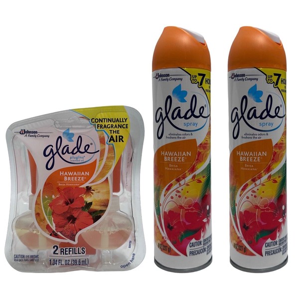 Glade Hawaiian Breeze Fragrance (2) Room Spray 8 oz &