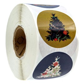 Patterned Holiday Trees Christmas Stickers / 8 Alternating Floral Holiday Tree Designs / 500 Christmas Labels / 1.5" Evergreen Tree Silhouettes