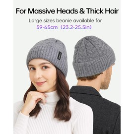 Zylioo XXL Oversize Cable Beanie Cap,Women's Winter Knitted Wool Hats,Soft Warm Skull Cap Beanies with Lined Khaki