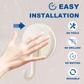 4/6Pcs Pack Strong Vacuum Suction Hooks, No Drill Wall Anti-Slip Hangers for Kitchen Bathroom Door Glass Tile, 2.5KG Heavy Duty Stick on Hooks, Reusable (4, Milky White)