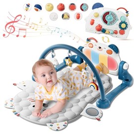 Tapete de gimnasio para jugar al bebé, tapete de piano para bebés, tapete de juego para actividades de abdomen con 5 juguetes desmontables, fácil de  