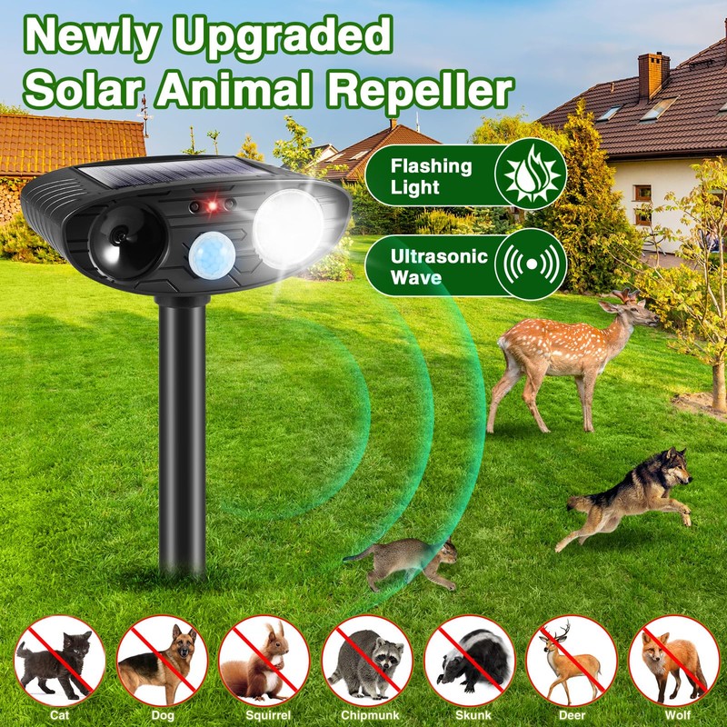 4Pack Ultrasonic Raccoon Repellent Outdoor Solar Animal Repellent with Motion