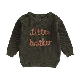 Big Brother Little Brother Matching Sweaters Baby Boy Letter Embroidery Crew Neck Long Sleeve Knitted Pullovers, Army Green, 9-12 Months