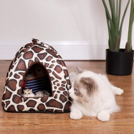 Spring Fever Hamster Guinea Pig Rabbit Dog Cat Chinchilla Hedgehog Bird Small Animal Pet Bed House Hideout Cage Accessorie E Leopard L (16.9 * 16.9 inch)