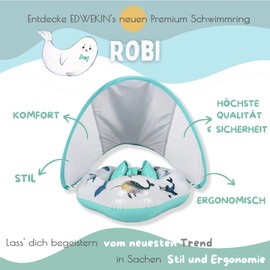 EDWEKIN® Unique Baby Swimming Ring with Hand-Painted Motifs | Innovative Baby Swimming Aid with Sun Protection Roof UPF 50+ | Children's Swimming Hoop | Baby Float for 6 Months to 3 Years
