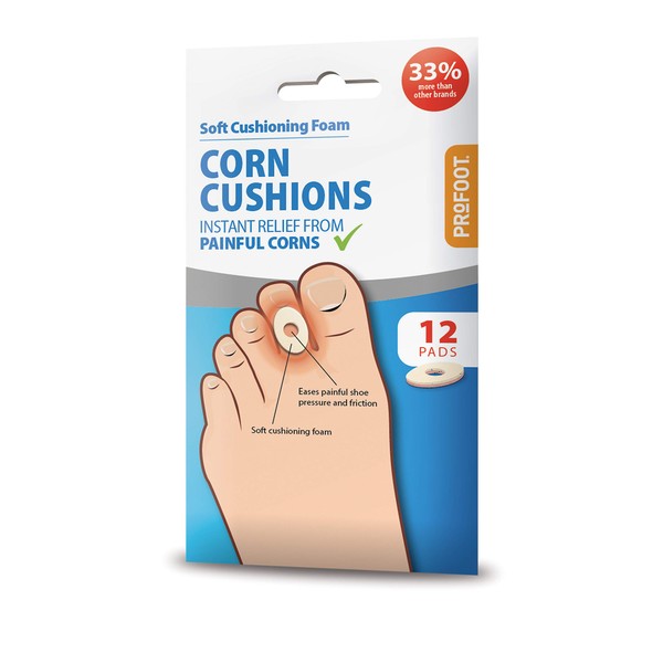Profoot Corn Cushions provides instant relief from pain caused by Corns or calluses soft cushioning foam- 2 Pack (24 Cushions)