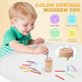 GOMEINA Montessori Wooden Toys for 1-3 Year Olds: Color Sorting Learning Toys Travel Friendly Toddler Age 2 3 Educational Toys Gift for 1st Birthday Boys Girls (8 color)