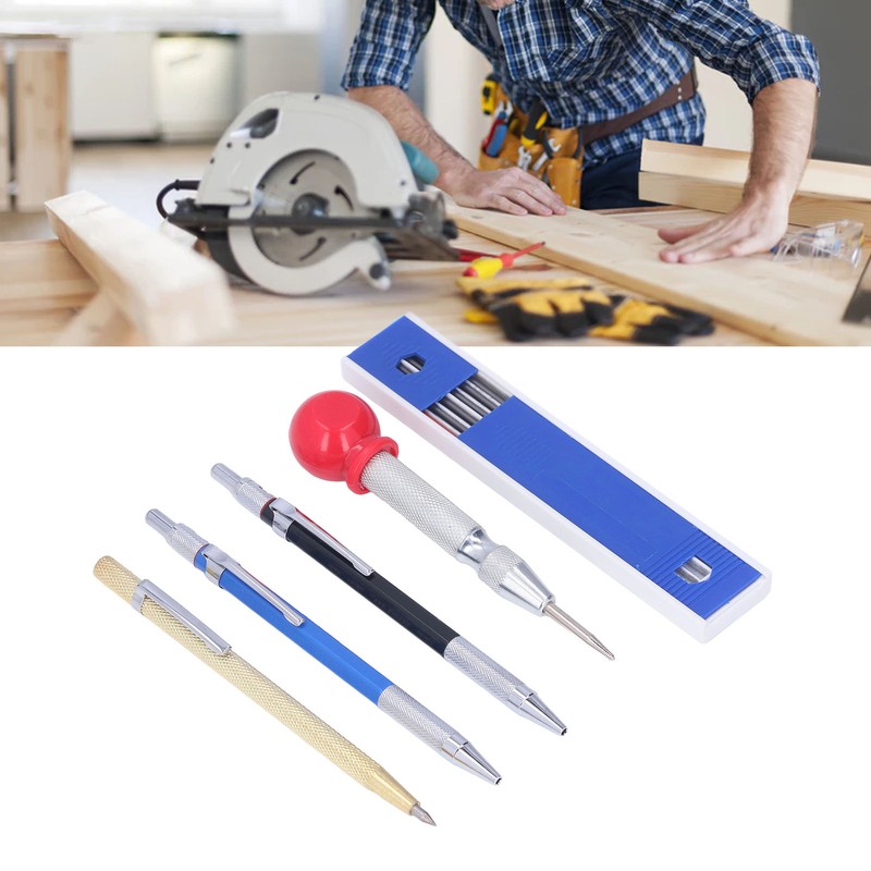 16Pcs Mechanical Carpenter Pencils Kit Scribe Pencil with Center Punch