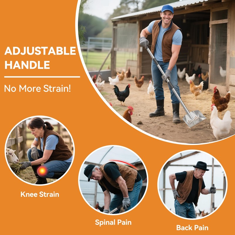 Chicken Poop Scooper: 2-in-1 Rake & Sifter - Silver Chicken