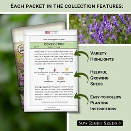 Sow Right Seeds - Cover Crop Collection for Planting - Annual Buckwheat, Hairy Vetch and Radish Daikon Driller Seed - Suppresses Weeds, Improves Soil - Non-GMO Heirloom Packet to Grow - Great Gift