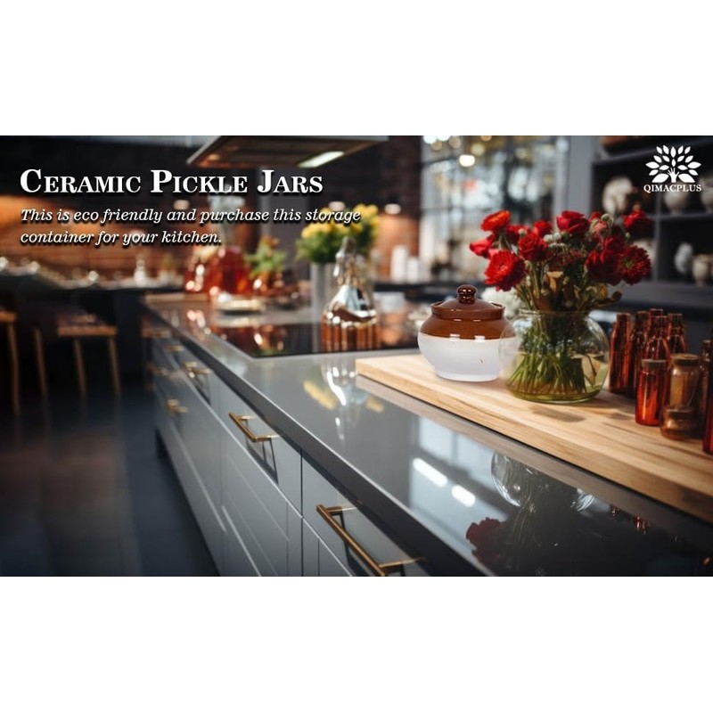 Qimacplus Ceramic handmade Pickle Jars in 750ml | 750g Achaar