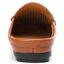 Eastcolor Men's Slides Slip-on Leather Slipper Loafer Comfort Mules Brown 005-Zong-US7.5-40