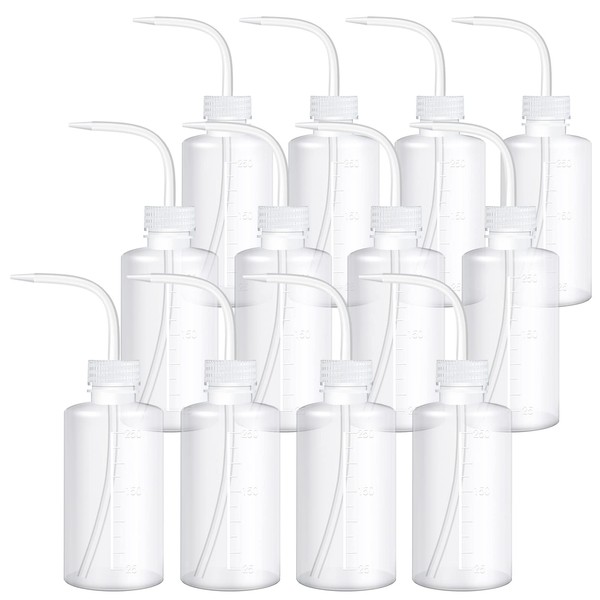 Sawysine 12 Pcs Lab Squeeze Bottle 250ml Plastic Safety Wash Bottles Squirt Bottle Tattoo Bottle for Cleaning Water Tools Plant Irrigation Experiments Tattoo Supplies, 8oz