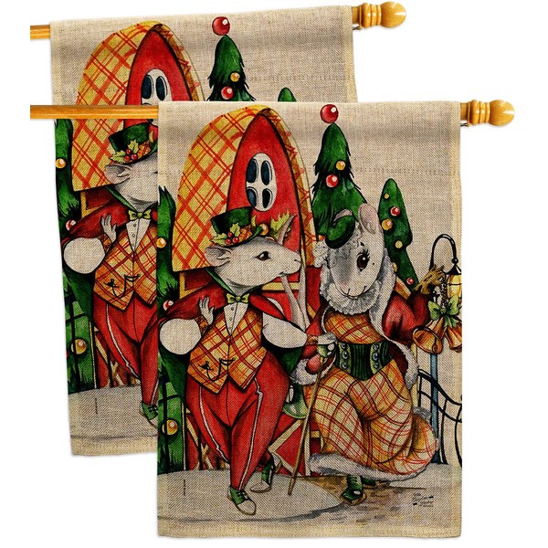 Holiday Mouses Burlap House Flag - 2 pcs Pack Winter