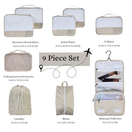 Foxy Traveler 9 Set-Packing Cubes, Suitcase Organizer, Travel Packing Cubes, Travel Bags Organizer for Luggage, Luggage Accessories, Toiletry Bag, Gifts for Women-Check