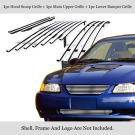 APS Premium Stainless Steel Silver 8x6 Billet Grille Combo Compatible with 1999-2004 Mustang V6 Model N19-C38878F