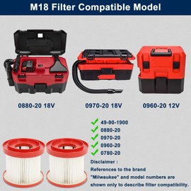 Vacuum Filter 49-90-1900 For Milwaukee, Compatible With Milwaukee Cordless M18 Vacuum 0780-20 0880-20, 2 Pack 49-90-1900 HEPA Wet Dry Vacuum Filter