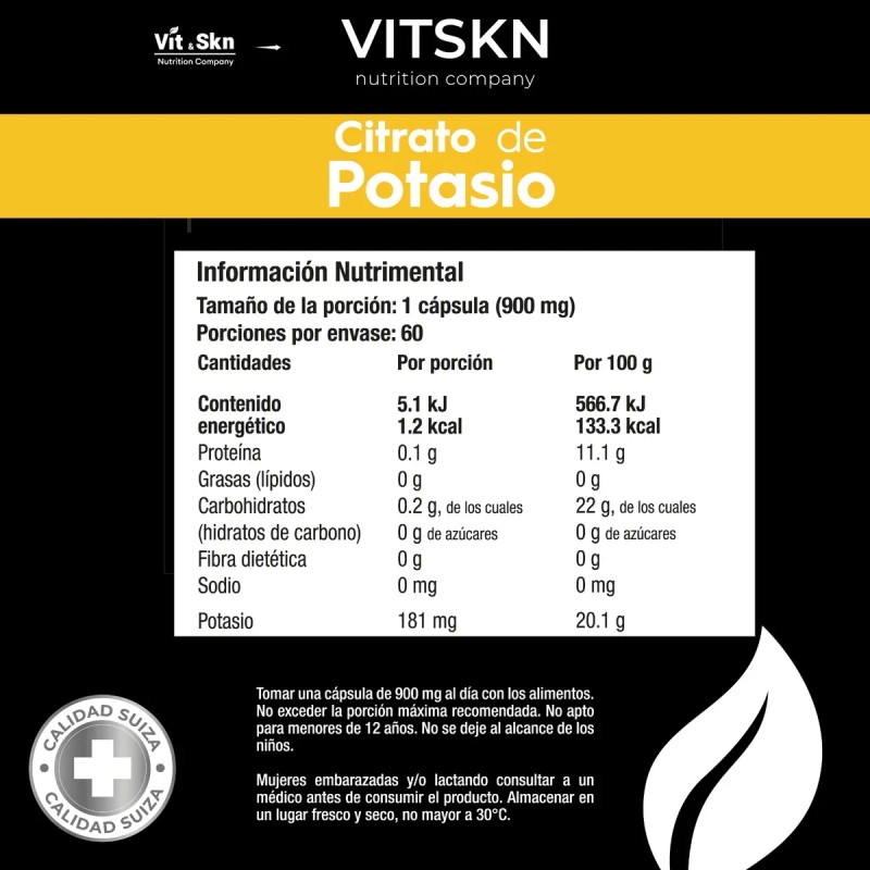 Citrato De Potasio Súper Premium Vit & Skn 60 Cápsulas