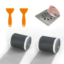 2 Pack Shower Drain Hair Catcher, Floor Drain Covers Mesh Stickers with Plastic Shovel, Hair Catcher for Shower Drain, Floor Drain Filter Sticker for Bathroom, Laundry, Kitchen (7cmx10m+10cmx10m)