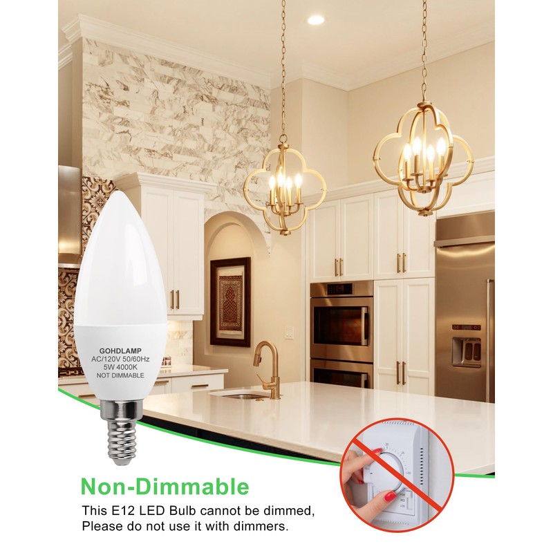 GOHDLAMP E12 LED Bulbs 60W Equivalent, 5W Non-Dimmable B11 Candelabra