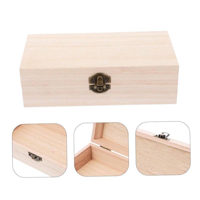 iplusmile Rectangle Unfinished Wood Jewelry Box with Hinged Lid for