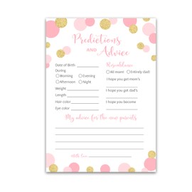 Pink and Gold Polka Dot Prediction and Advice Cards - Pack of 25 - GIRL Baby Shower Games, Confetti Dots Wishes for New Parents Mom & Dad to be Mommy & Daddy Message Shower Activity Keepsake G810-PDAV