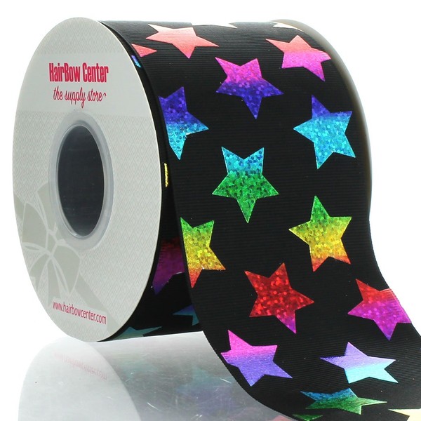 3" Black w/Ombre Rainbow Stars Grosgrain Ribbon 25yd