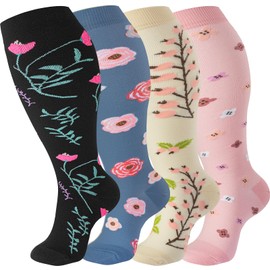 bropite 4 Pairs Plus Size Compression Socks for Women & Men 20-30 mmhg-Extra Wide Calf Support Socks for Medical, Running