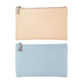 Pack of 2 Small Cosmetic Bag, Women's Leather Cosmetic Bag, Girls Handbag, Mini Cosmetic Bag, Portable Travel Cosmetic Bag (Blue, Pink, 19 x 12 cm)