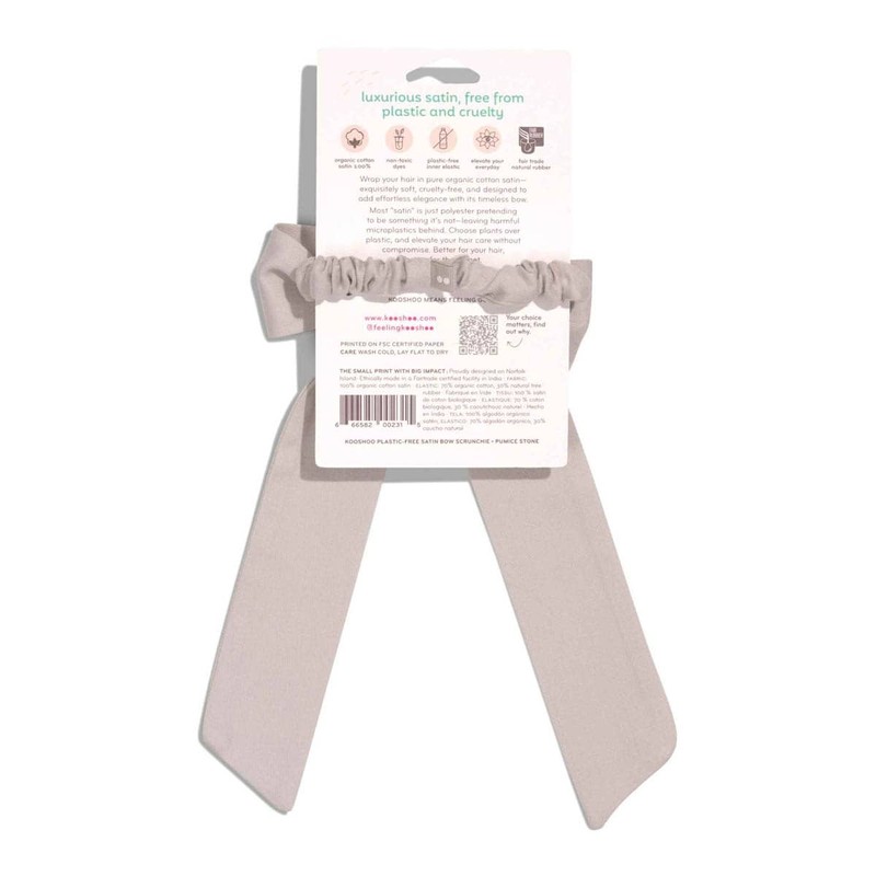 Kooshoo Plastic-Free Satin Bow Scrunchie - Pumice Stone, 1 Pack