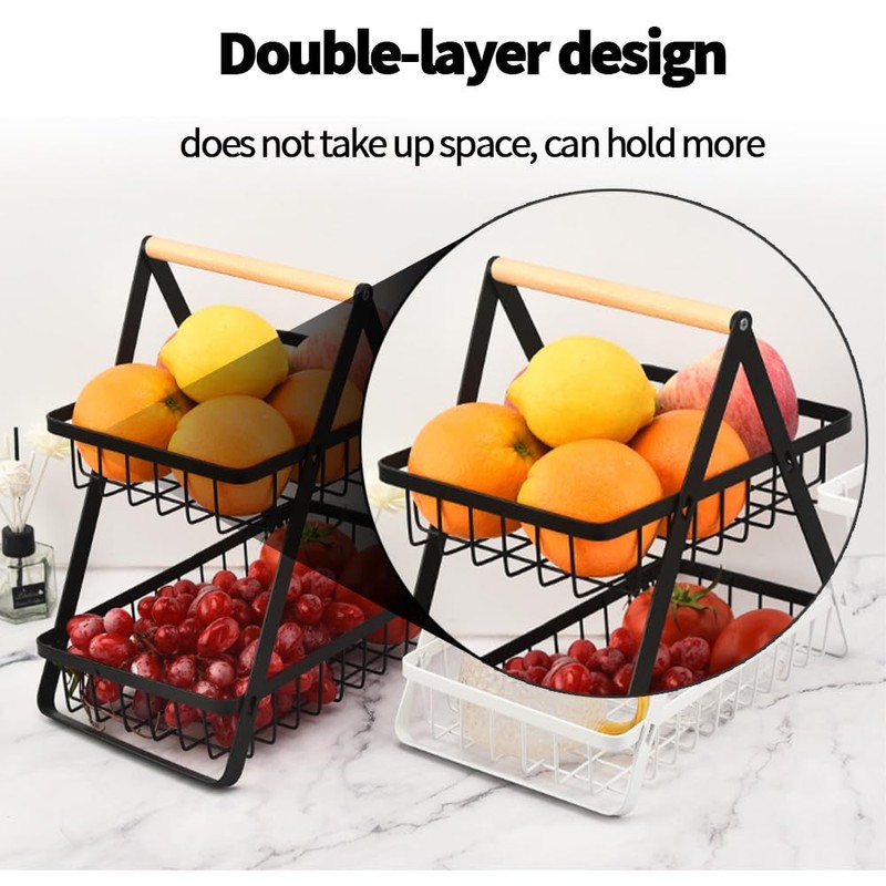 TOMVAES 2 Tier Fruit Basket for Kitchen Countertop Fruit Vegetable