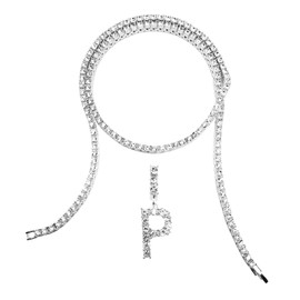 HH BLING EMPIRE Gold Silver Diamond Initial Necklaces for Women, Iced Out Initial Letter Pendants with Cz Diamond Tennis Necklace Chains, Alphabets A to Z letter necklace 18 Inch, cyrstal rhinestones,