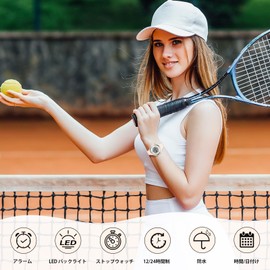 Digital Wristwatch, Women's, Men's, Sports Watch, Easy to See, Multi-functional, Date, Week, Alarm, LED Display, Women's, Waterproof Wristwatch, Outdoor, Simple Watch, Stylish, 02-silver and nude