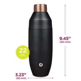 SNOWFOX Elegance Collection Double Wall Insulated Stainless Steel Cocktail Shaker, Black/Gold