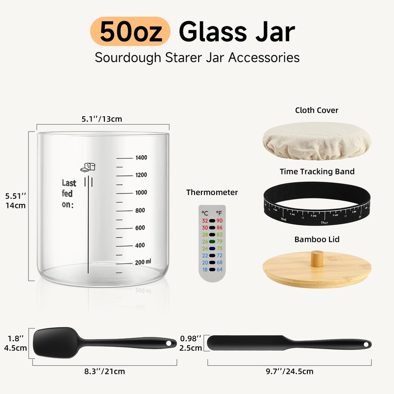 HomeFeel Premium Sourdough Starter Jar - 50 oz Large Glass