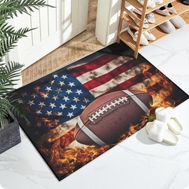 Fire American Football Bath Mat for Bathroom,Washable Door Mat Absorbent Bath Rug Non-Slip Floor Rug Carpets,for Kitchen Bedroom Indoor